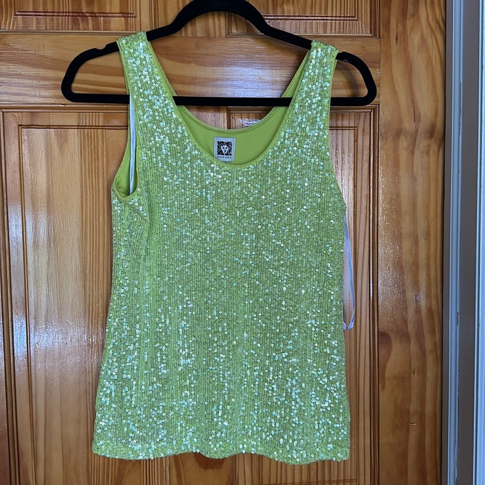 Anne Klein Sequin Tank in Sprout Green XXS - Picture 4 of 9